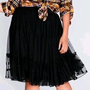 Lane Bryant Black Tulle Tiered Layered Elastic Waist Skirt Womens Sz 14/16 Knee